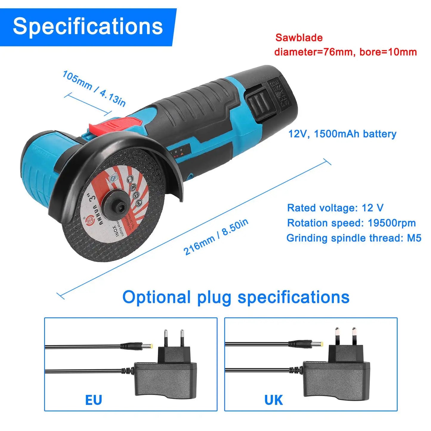 12v 19500rpm mini brushed rechargeable angle grinder with 2 pieces battery, wood and steel and stone cutting machine, polishing tools